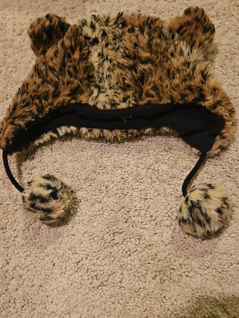 The Children's Place Brown Faux Fur Animal Ear Hat with Pom Poms